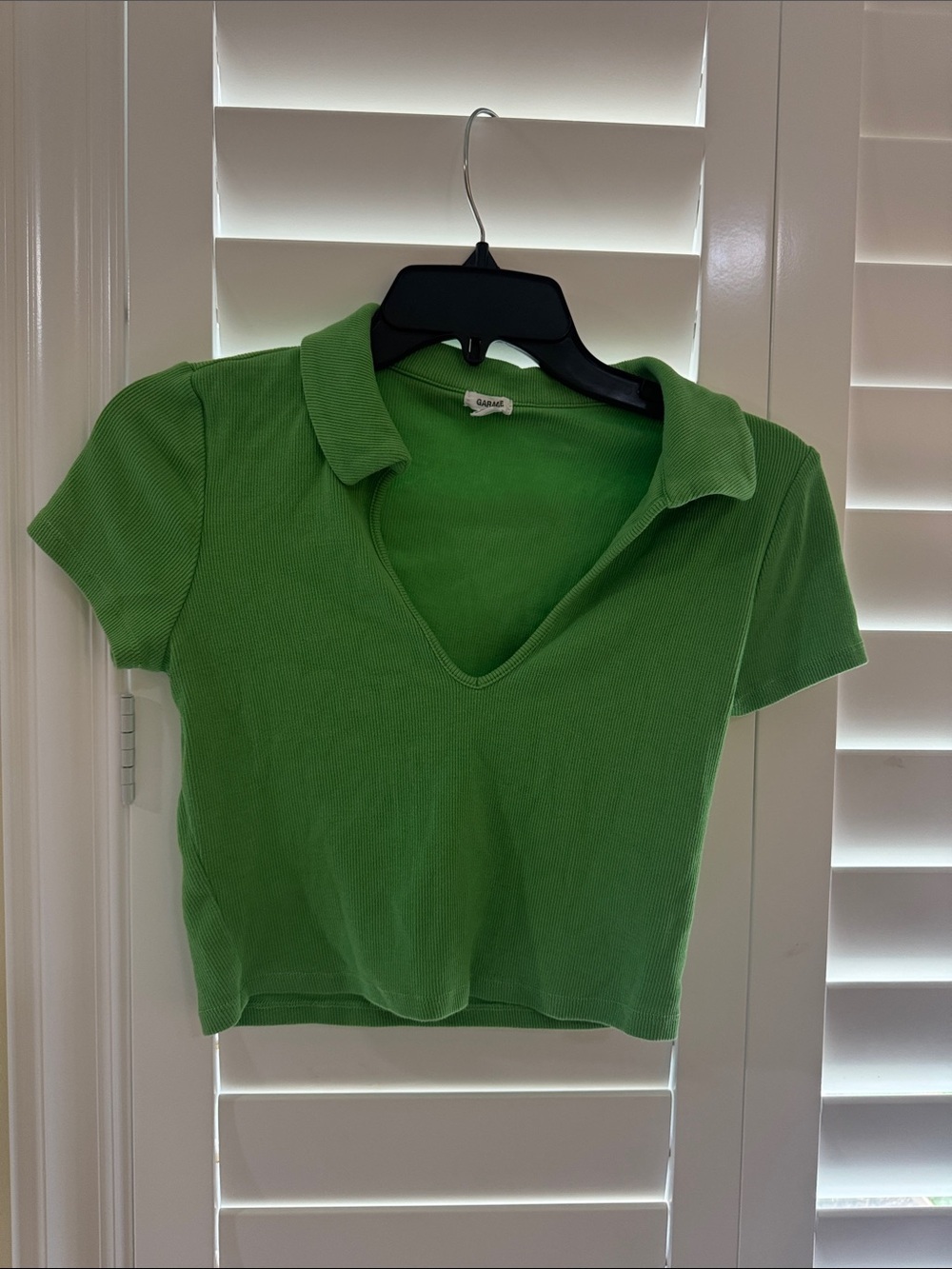 Garage Green Ribbed V-Neck Polo Crop Top